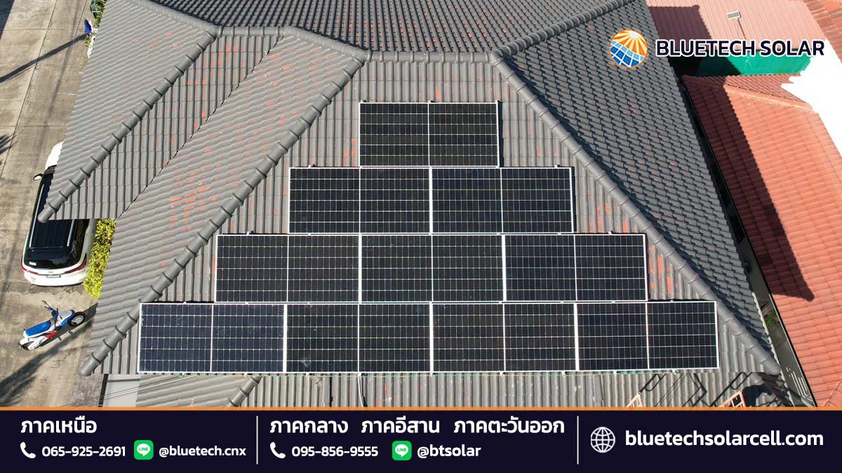 ผลงานติดตั้ง Solar Rooftop บ้าน ระบบ Hybrid อำเภอสันทราย จังหวัดเชียงใหม่ โดย BlueTech Solar