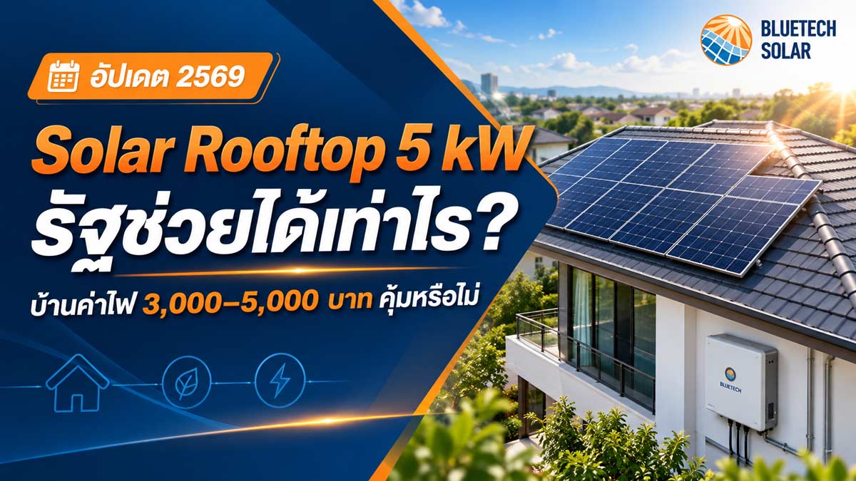 Solar Rooftop 5 kW รัฐช่วยได้เท่าไร? บ้านค่าไฟ 3,000–5,000 บาทคุ้มหรือไม่
